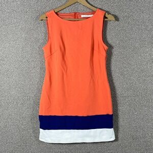 Trina Turk Dress Womens 4‎ Orange Blue White Colorblock Sleeveless Lined Career